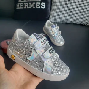 New Arrival Soft Sole Glitter Children Sneakers Stylish Color Blocking Star Distressed Sneakers