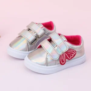 New Arrival Spring Autumn Kids Lovely Sneakers Silver PU Baby Girls Casual Board Shoes