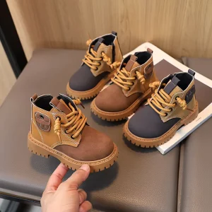 New Autumn Children Shoes PU Leather Waterproof Warm Kids Snow Boy Boots Fashion Sneakers