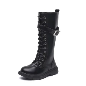 New Autumn and Winter Children Black and White High Boot Shoes Girls Non-slip Zip Fashion Kids Boots