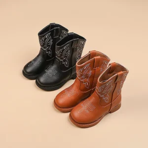 New Autumn and Winter Children Midi Cowboy Boot Shoes Girls Non-slip Zip Fashion Kids Knight Boots
