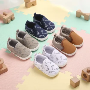 New Baby Dinosaur Print Slip On Shoes Bulk Factory OEM Custom Infant Navy Blue Canvas First Walkers