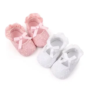 New Baby Princess Shoes Soft-Soled with Embroidered Lace Toddler Shoes for 0-1 Year Olds Bow Design Upper Material Cotton