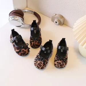 New Boutique Spring Autumn Kids Fashion Outwear Leopard Print Princess Dress Shoes for Girls