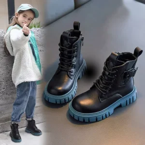 New British Style Children’s Martin Boots Autumn Winter Girl Outdoor Casual Little Big Kids Side Zipper Leather Boots