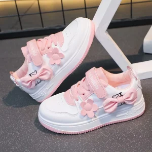 New Children Footwear Kids Girl Outdoor Leisure Pink Casual Sneakers Breathable Shoes Baby Girl Skateboard Shoes With Bowknot