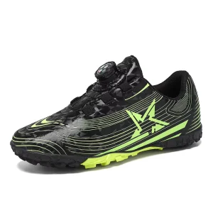 New Children Unisex Football Cleats PVC Upper TPR Outsole Rotating Button TF Training Shoes for Primary School Students