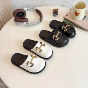 New Children’s Head Outer Wear Baotou Flat Bottom Half Slippers Summer Girls Foreign Style Fashion Sandals Pu Upper Rubber