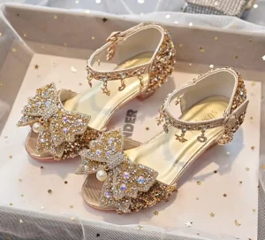 New Children’s High-Heeled Crystal Princess Shoes Medium and Large Kids’ Student Performance Stage Sandals Girls’ Shoes