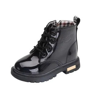 New Children’s Winter Boots for Boys and Girls Fashionable PU Leather Warm Cotton Closure Non-Slip Snow Boots for Kids