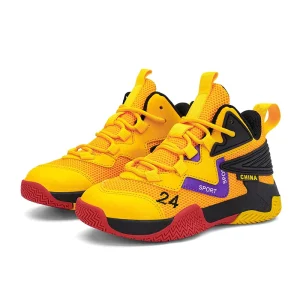 New Children’s Youth Basketball Shoes with Mesh Upper Rotating Buckle Rubber Outsole and Round Toe Parent Child Sports Shoes