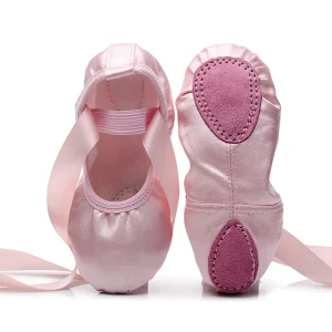 New Coming High Quality Fashion Kids Girls Children Soft Red Pink Purple Gold Satin Ballet Shoes