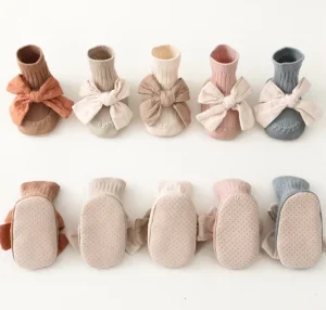 New Cotton Leather Soles Baby Shoes and Socks Bowknot Non slip Toddler Floor Socks Skidders Baby Toddler Sock