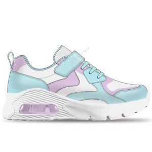 New Custom Kids Fashion Sneakers Pastel Pink Blue Glitter Air Cushion Hook & Loop Strap Factory OEM with Custom Logo for Girls