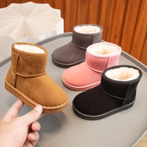 New Design Baby Shoes Solid Winter Fashion Flat Boots for Children Fashion Pink Fluffy Girls Snow Boots Kids