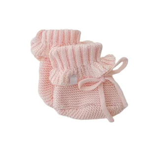 New Design Cute Soft Organic Cotton Baby Girls Knitted Booties with Ruffle Cuff Newborn Infant Shoes