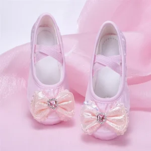 New Design Girls Stage Performance Children Dance Shoes Satin Ballet