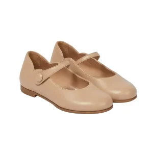 New Design High end Khaki Leather Upper Kids Girls Mary Jane Shoes