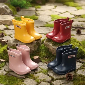 New Design Japan Style Pure Color Kids Rain Boots Boys and Girls Waterproof Shoes for School