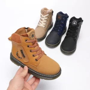 New Fashion Autumn Winter Kids Boys Zipper Warm Anti-Slip Breathable Chelsea Boots PU Mesh