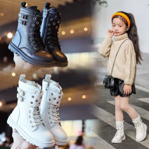 New Fashion Autumn Winter Leather Children Shoes Middle Boots Soft Bottom Comfortable Anti slip Kids Boots Non Slip Outdoor