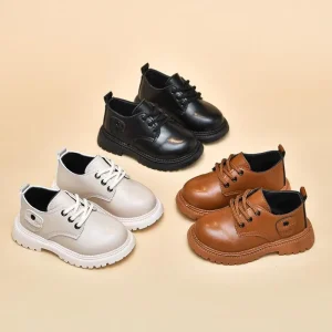New Fashion Children Leather Shoes Solid Color School Spring Kids Flat Shoe Unisex Fashion Round Toe Boys Girls Shoes Outdoor