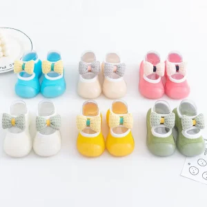 New Fashion Cute Cartoon Bow Tie Infant Toddler Floor Shoes 0 3 Years Kids Children Anti Slip Organic Cotton Baby Sock Shoes