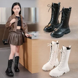 New Fashion Kids Lace up Versatile Motorcycle Boots Girl Boot