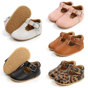 New Fashion Rubber Sole Newborn Prewalker Anti Slip PU Leather Toddler Baby Girl Shoes