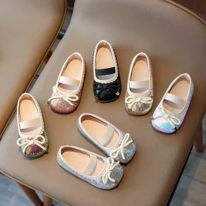 New Fashion Spring Autumn Kids Shoes Bow Sequined Princess Baby Girl Dress Shoes