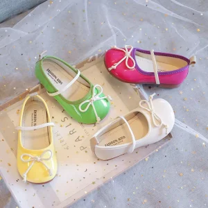 New Fashion Summer Spring Autumn Kids Wear PU Leather Bow Princess Flat Dress Shoes for Baby Girl
