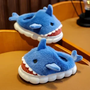 New Fashion Warm Non Slip Lovely Plush Children Slippers Funny Animal Shark Cotton Slippers Kids Thick Soles Home Slipper Winter