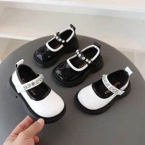 New Fashion for Girls’ Single-Layer Kids Dance Shoes Children’s Crystal Diamond Soft-Sole Leather Shoes