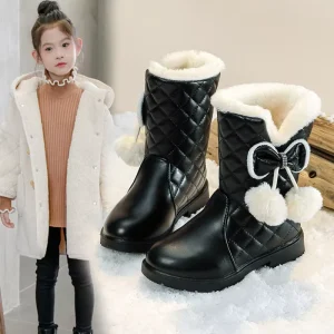 New Fashionable Thickened Warm Children’s Snow Boots Winter Girls’ Princess Midsole Boots Casual Shoes