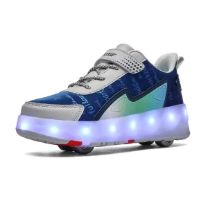 New Four wheel Shoelace Lamp Charging Wheel Shoes Mesh Outdoor Shoes Roller Skate Shoes for Boys and Girls in Stock