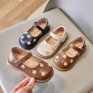 New Girl Leather Shoe Casual Girls Spring Autumn Kids Flower Princess Shoes Non-slip Embroidery Children’s Flat Shoes