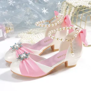 New Girls’ Ankle Sandals Summer Little Girl Non slip Closed toe Pearl Strap Shoes Middle Big Kids Children’s Student