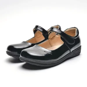 New Girls Black Patent Leather Mary Jane Shoes Bulk Factory OEM Custom Kids Hook and Loop School Uniform Dress Shoes