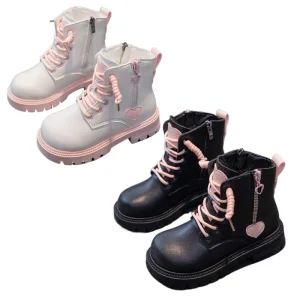 New Girls Fashion Boots Winter Autblackndress Shoesk Love Zip Lace up Chschool Shoeses Boots PU TPR for Kids Girls Baby