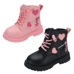 New Girls Fashion Boots Winter Zip Lace up School Boots PU TPR for Kids Girls Baby