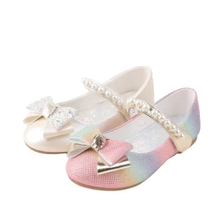 New Girls Princess Shoes Butterfly Bow Pearl Soft Sole Flat Dress Shoes For Spring Autumn Party Performance Birthday