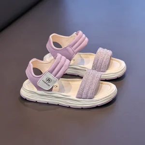 New Girls’ Thick Sole Height Increasing Solid Color Diamond Inlaid Breathable Versatile Sandals for Wearing Outside