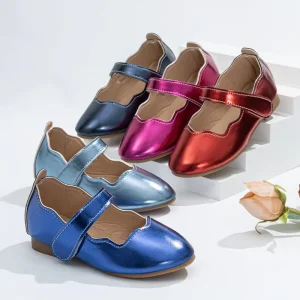 New Girls’ Wave-Collar Fashion Flat Shoes Solid Color Soft-Sole Princess Kids Flats Dress Shoes