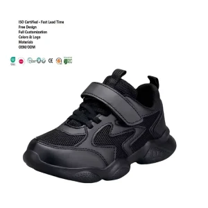 New Kids Black Chunky Sneakers Bulk Factory OEM Custom Boys Girls Breathable Mesh Hook and Loop Casual Shoes