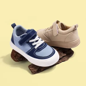 New Kids Canvas Sneakers Breathable Comfort for School & Outdoor 2 Colors Gift Shoes (Blue/Khaki)