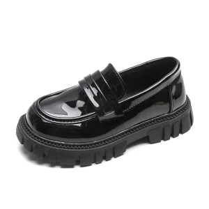 New Kids Chunky Loafers Bulk Factory OEM Custom Boys Girls Patent Leather Dress Shoes with Chain Decor