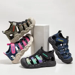 New Kids Closed Toe Sandals Adjustable Strap Breathable Mesh Upper Lightweight Non Slip Outdoor Beach Sandals Custom