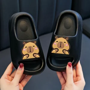 New Kids Cute Capybara Graphic Thick Sole Breathable Anti Slip Button Closure Slide Sandals