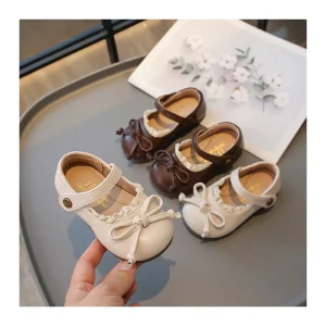 New Kids Girls Cute Leather Shoes White Leather Shoes for Girls With Soft Soles Non Slip Princess Shoe Spring Autumn