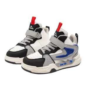 New Kids High-Top Basketball Shoes Color Block Upper Hook and Loop Strap Non-Slip Sole Casual Sports Sneakers Custom